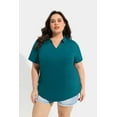 thumbnail image 5 of CASSIE LIZ Plus Size Womens Shirts 5X Summer Teal Blue Polo Shirts V Neck Ladies Shirts with Collar Fashion Business Short Sleeve Collared Shirts Casual Loose Fit Spring Tops 5XL 26W 28W, 5 of 7