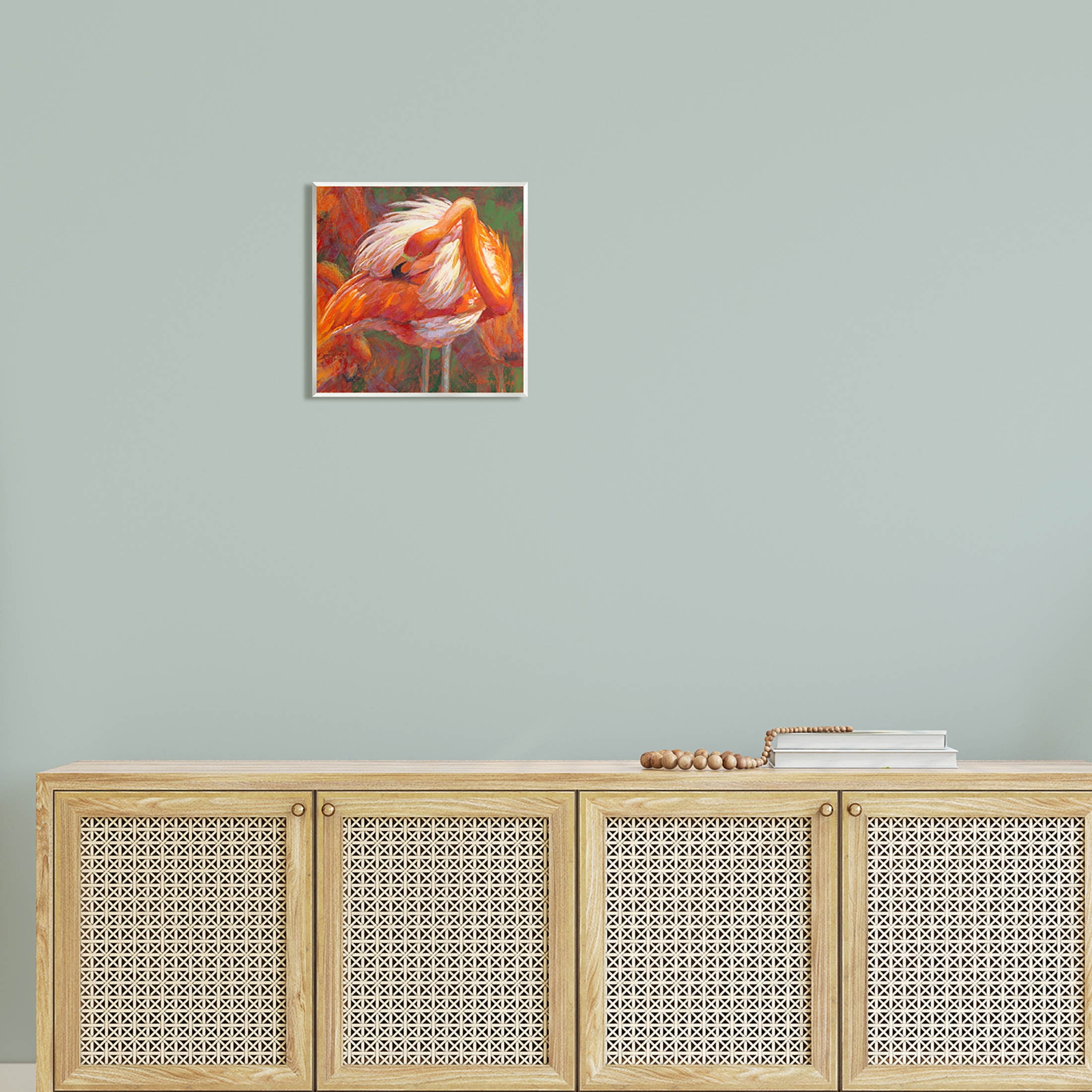 Preening Flamingo Wildlife Nature Animals & Insects Painting Unframed Art Print Wall Art