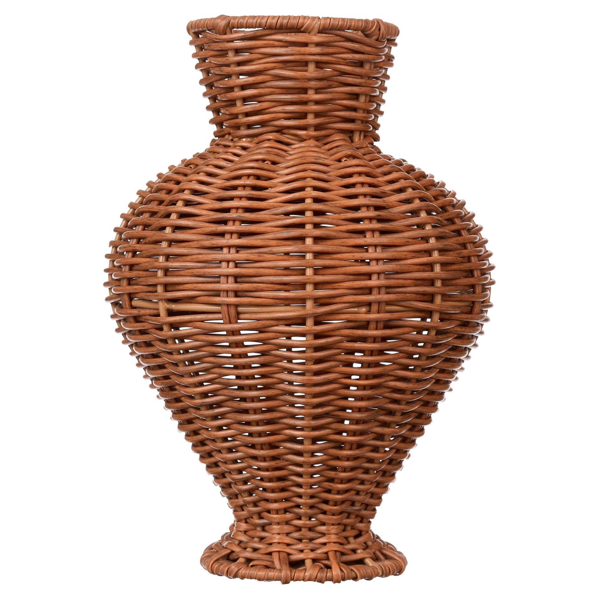 Better Homes & Gardens Woven Faux Rattan Indoor Vase, 10 in, Brown