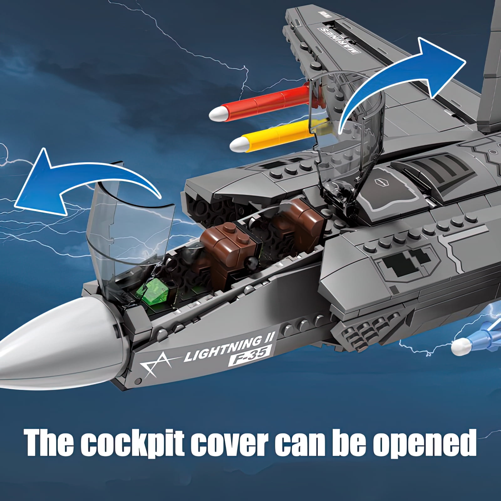 HI-Reeke Aircraft Model Building Block Set F-35 Lightning II Military Fighter Jet Building Kit Gray