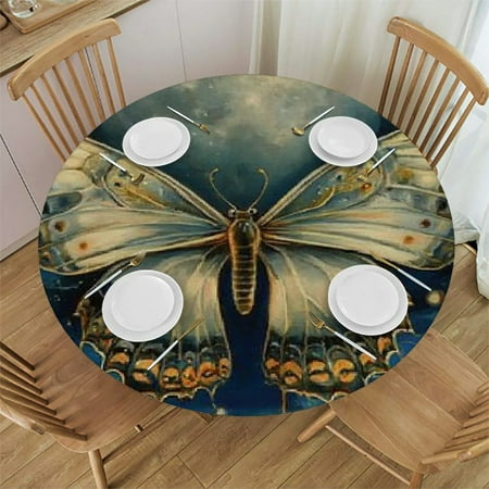 

Autua Butterfly Moon Whimsical Round Tablecloth Stain-Resistant Washable for Indoor Outdoor Restaurant Wedding Party 100% Polyester Waterproof Fabric Outdoor Fitted 54 -58
