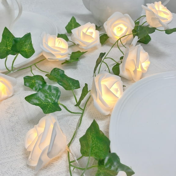 9.8FT 20LEDs Flower Vine Fairy Lights,Ivy Leaf Garland with White Rose String Lights Battery Powered Light for Indoor Christmas Party Wedding Garden Décor