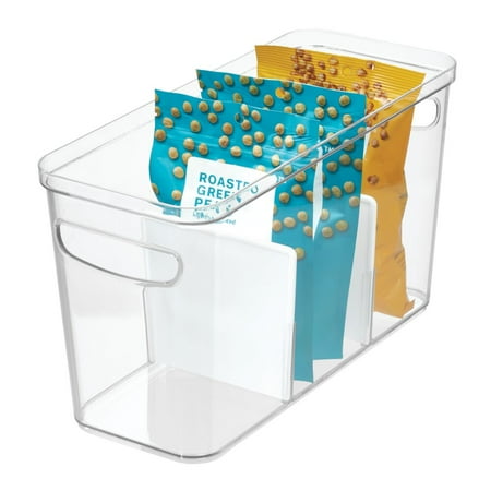 iDesign Crisp Divided Organizer Bin with Handles, 6" x 8" x 14", Clear/Matte White