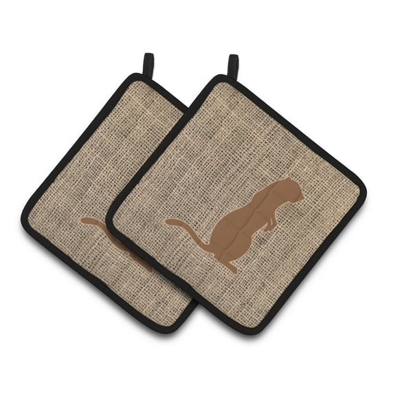 Carolines Treasures BB1118-BL-BN-PTHD Meerkat Faux Burlap and Brown Pair of Pot Holders , 7.5HX7.5W, multicolor