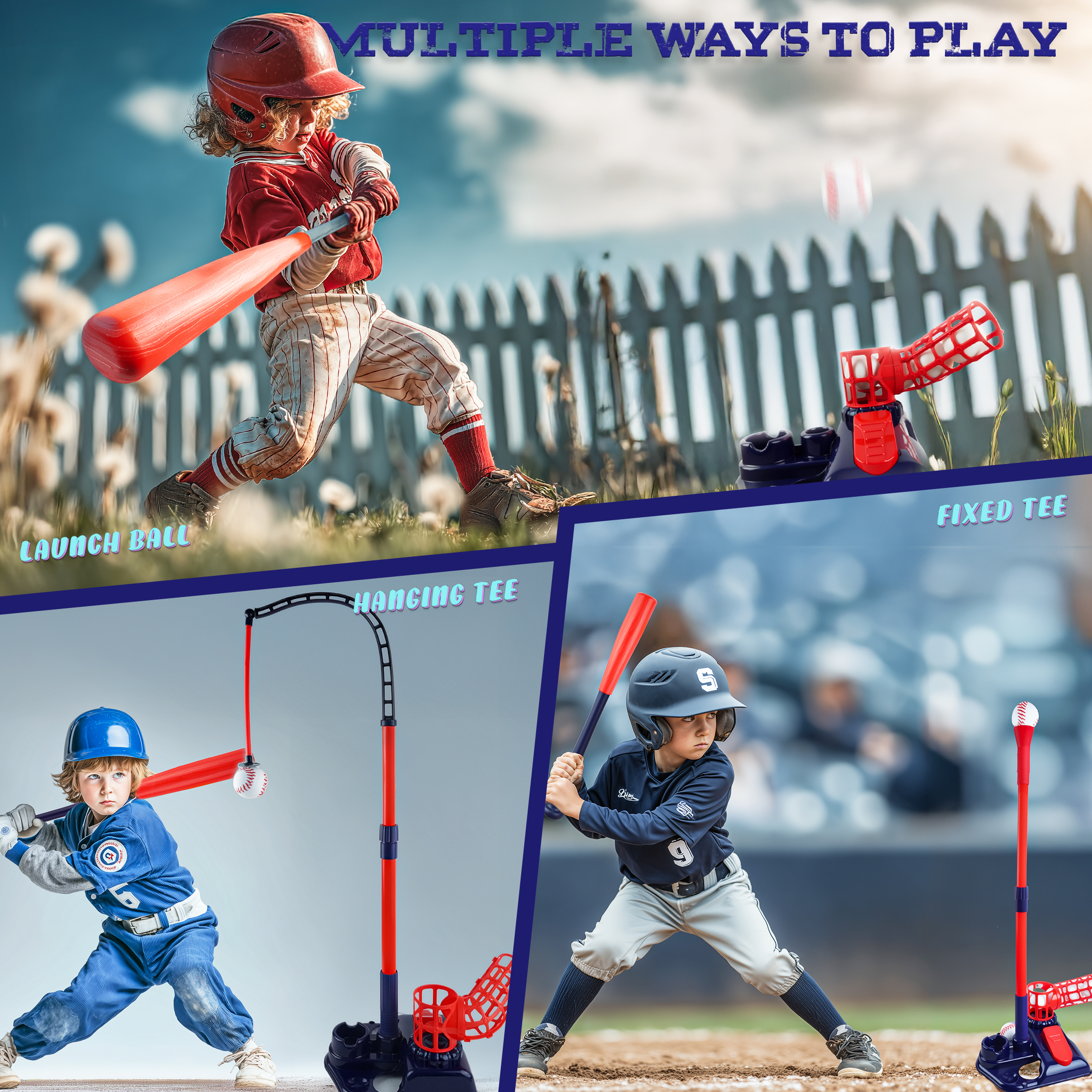 YCFUN T Ball Set for Kids, 3-in-1 Outdoor T Ball Toy with Adjustable Height Stand, Baseball Sport Toys for Kids Boys Girls 3-8 Years
