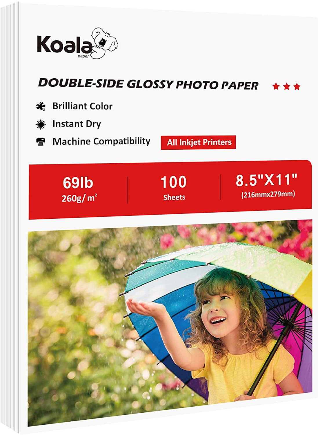 Koala Photo Paper 8.5x11 inches Double Sided Glossy 100 Sheets 260gsm