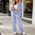 thumbnail image 5 of Mifsaly Women's Velour Tracksuit Set 2 Piece Elastic Waist Full Zip Hoodies And Wide Leg Pants Fall Daily Athletic Warm Lounge Matching Outfits, 5 of 8