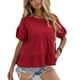 thumbnail image 1 of Blusa holgada, mangas abullonadas, cuello redondo, informal, para uso diario, para mujer, talla S, blusa roja con dobladillo con volantes y espalda abierta, 1 of 8