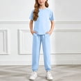 thumbnail image 7 of Asxite Girls Summer Outfits Casual Solid Short Sleeve Round Neck Tee Pants Set 2 Piece, 7 of 7