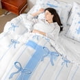 thumbnail image 4 of Castle Fairy Teens Boys Girls Bowknot Personalized Initial T 7-Piece Bedding Comforter Set,Blue Geometric Stripes King Bedding Sets,Dreamy Princess Ultra Soft Bed Sheets,Microfiber Bedroom Decor, 4 of 8