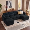 thumbnail image 3 of Bonzy Home Modular Corduroy Sectional Sofa with Pull Out Sleeper, Convertible L-Shaped Couch, Free Combination Upholstered Sofa Bed for Living Room, 3 of 11