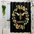 thumbnail image 3 of Honey Bee Shower Curtain, 72" x 72", Retro Sunflowers Wreath Green Leaf Black Background Waterproof Bathroom Curtain Washable Shower Curtain Set with 12 Hooks, 3 of 9