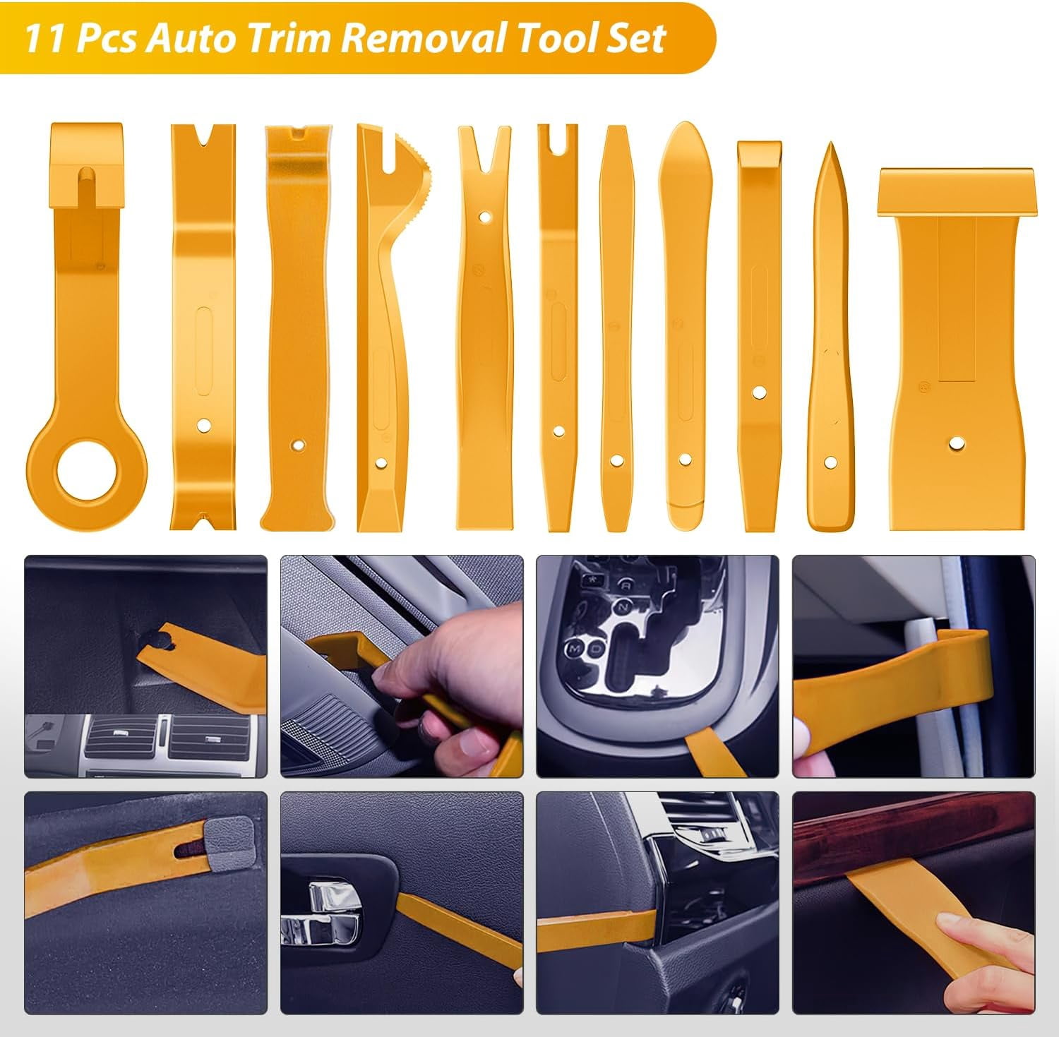 GOOACC 102Pcs Trim Removal Tool, Auto Push Pin Nylon Bumper Retainer Clip Set Fastener Terminal Remover Tool Round Handle Crowbar Kit Car/Radio Panel, Yellow