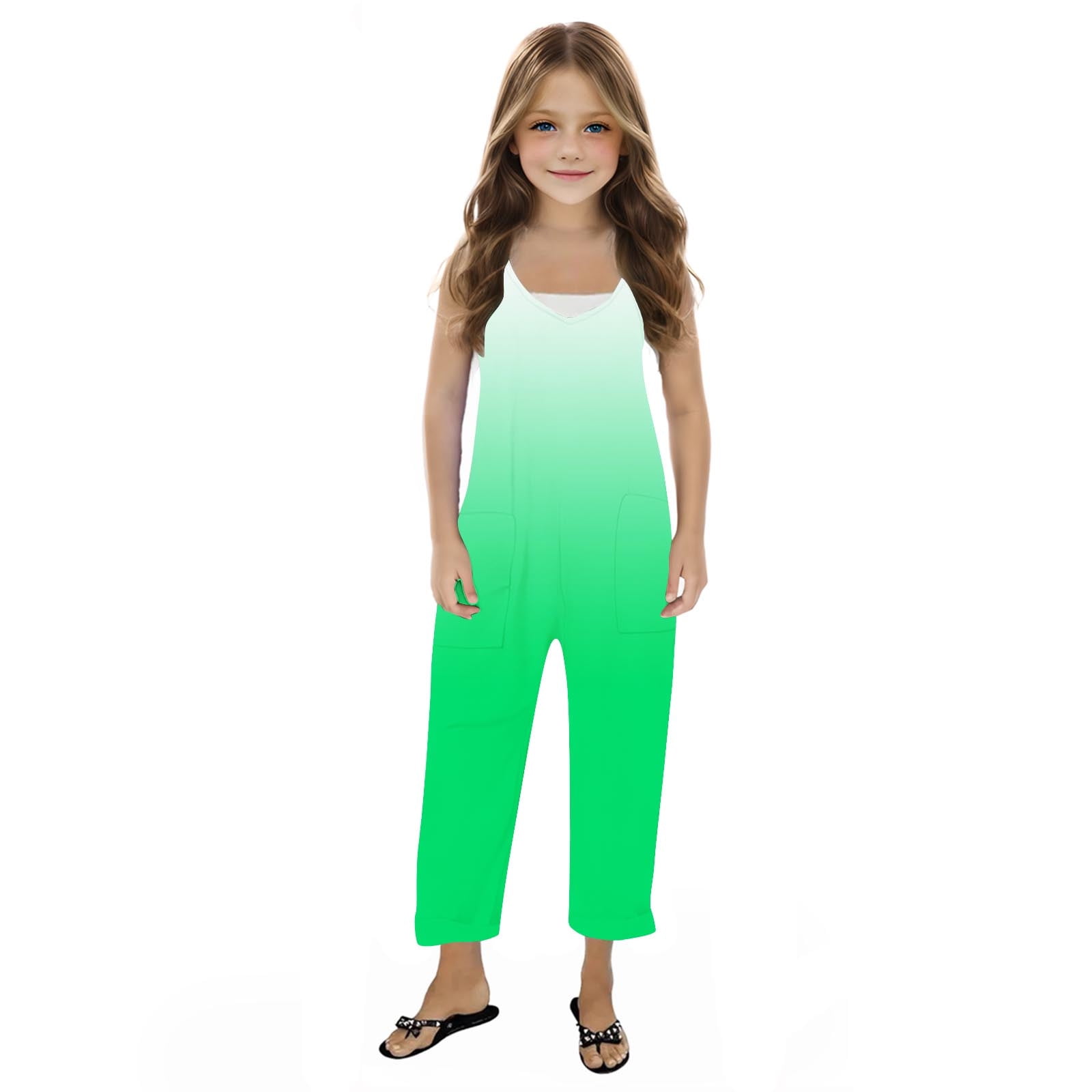 YABCSAZ Girl's Jumpsuit Sleeveless Spaghetti Strap Romper Kids Clothes Infants Baby Outfits Casual Loose Summer Jumpsuit Baggy Wide Leg Romper with Pockets Size 9 Years