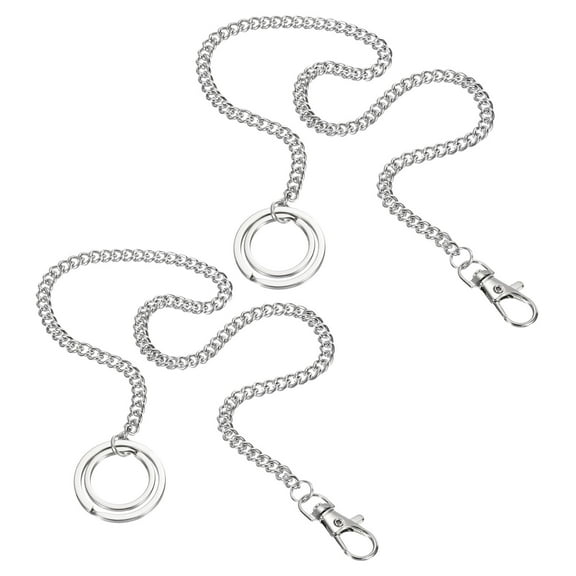 Uxcell 16" Wallet Key Chain with Keyrings Lobster Clasp Metal Belt Loop Clip, Silver 2 Pack