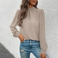 thumbnail image 6 of Weiqiqre Womens Tops Mock Neck Pleated Solid Long Sleeve Blouse Shirt Top, 6 of 6