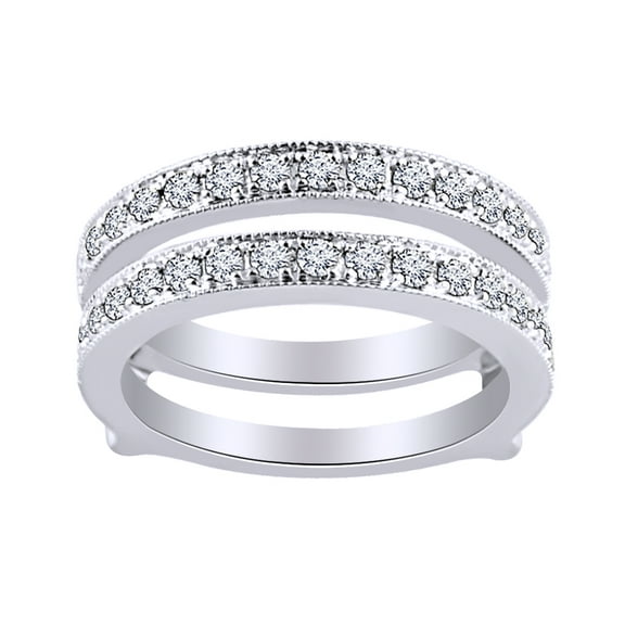 Round Cut White Natural Diamond Enhancer Ring Guard In 14K Solid White Gold (0.75 Ct)