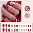 thumbnail image 3 of Uñas postizas navideñas MACHAO cuadrado rojo mate con diseño de rayas de trineo y copos de nieve, 3 of 5