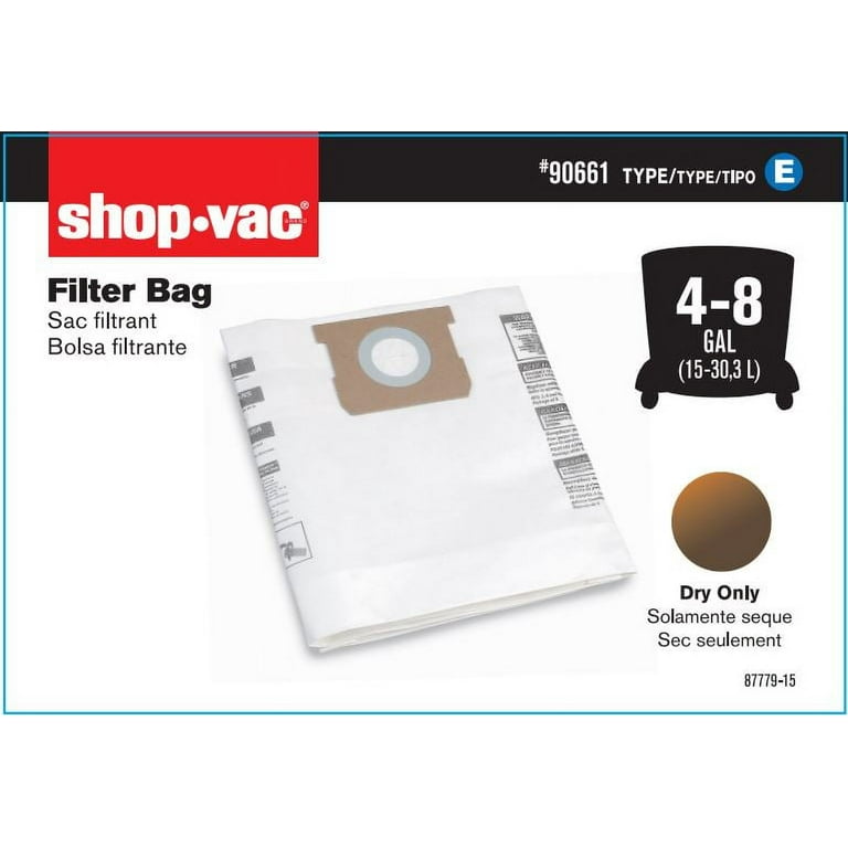 Shop Vac Filter Bags, Disposable, Medium Filtration - 3 bags