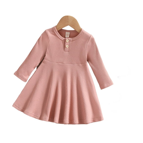 YDOJG Dresses For Girls Toddler Baby Solid Ribbed Autumn Long Sleeve Princess Dress Headbands Clothes For 3-4 Years