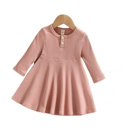 

nsendm Corduroy Jumper Set Newborn Infant Baby Girls Solid Ribbed Autumn Long Sleeve Princess Dress Headbands Clothes Girl Kids Dress Pink 12-18 Months