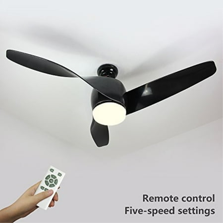 Natsen 52 Led Semi Flush Mount Ceiling Fan Lighting With Remote Control Three Black Curled Blades And Frosted White Glass Cover Black For Bedroom
