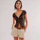 thumbnail image 5 of Tops de Verano de Corta para Mujer 2025, Camisetas Ajustadas de Punto Acanalado con Botones, Ropa para Salir, Estilo Y2K. Color Café M, 5 of 7