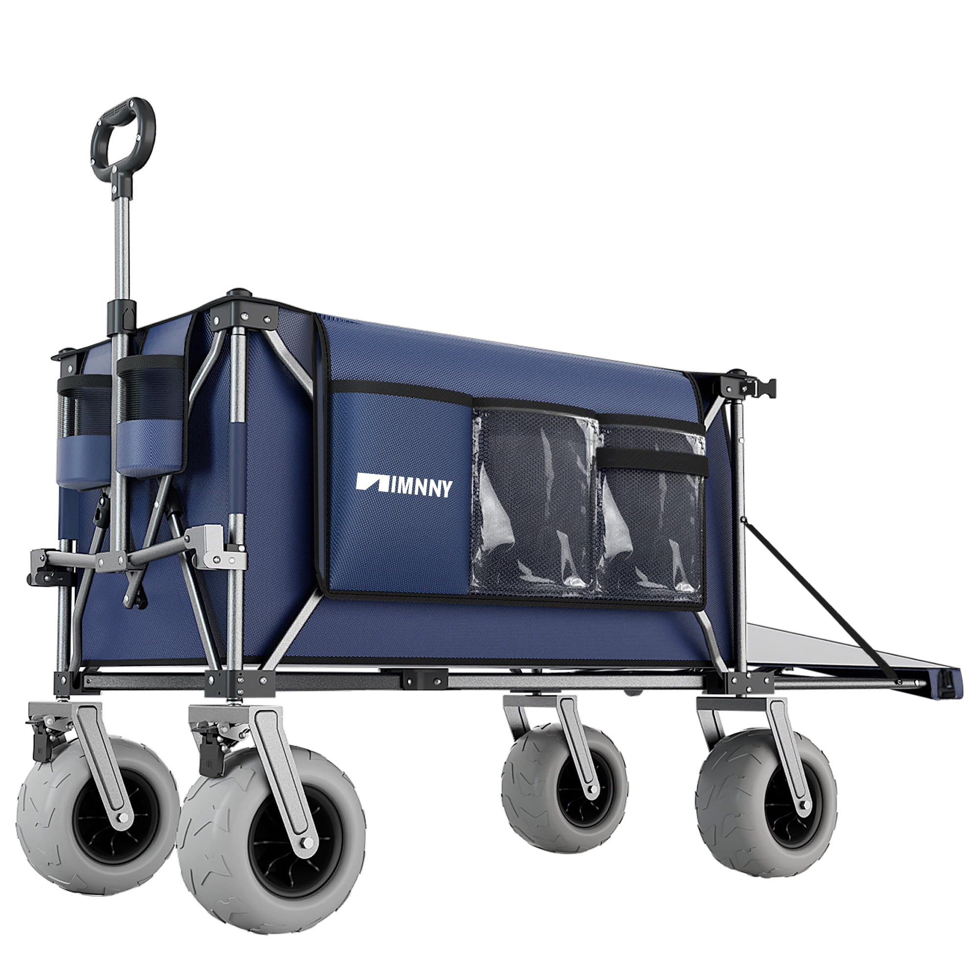 Beach Wagon with 9x4 PU Wheels 500 lbs Capacity Expandable Tailgate 300L Storage Sand Cart