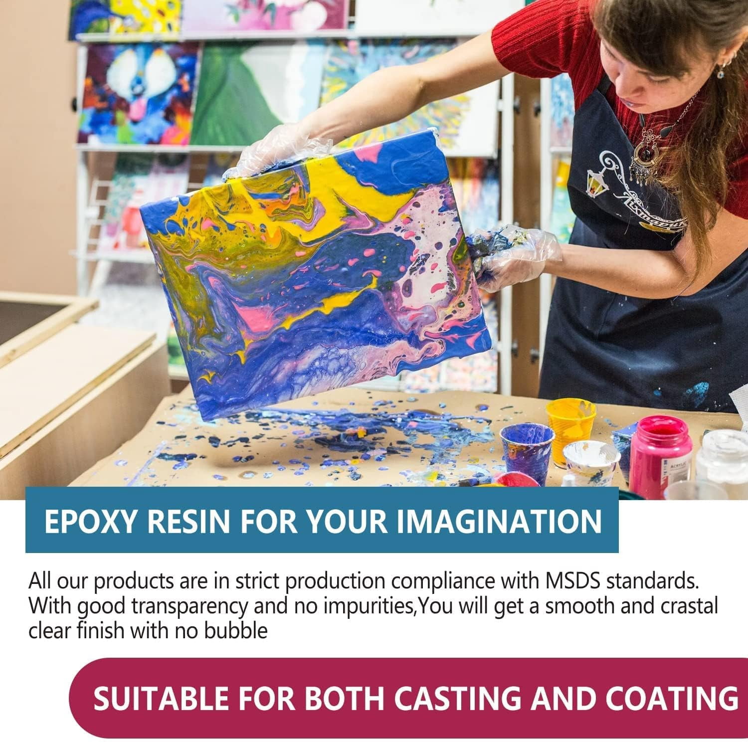 Epoxy Resin 1 Gallon Kit, Crystal Clear Epoxy Resin High Gloss, Easy Mix 1:1 Bubbles Free Art Resin for Coating and Casting, Countertop, Table Top, River Tables, Jewelry, Craft DIY, Molds