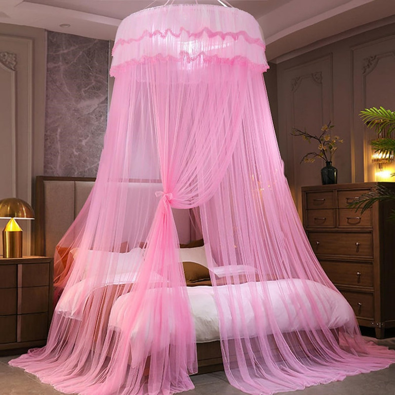 Bed Canopy Lace Mosquito Net for Girls Beds, Unique Princess Play Tent Mesh Canopies Large Lace Dome Curtain Drapes Home & Travel (White)