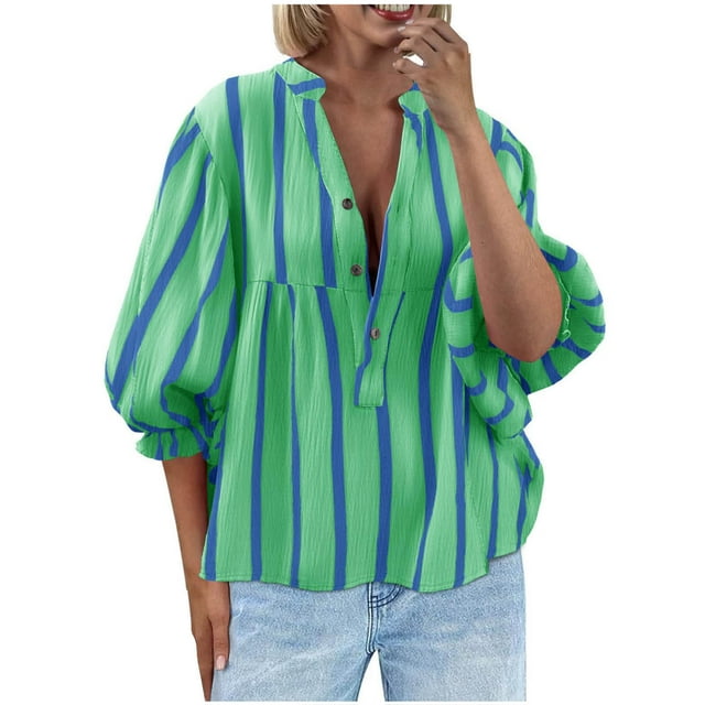 Yanlir Womens Casual Lapel Neck Button Down Blouse Long Sleeve Solid Color T Shirt Tops Comfortable Fashion Regular Fit Spring Summer Work Party(Green#1,XL)