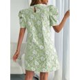 thumbnail image 2 of Women's Round Neck Puff Short Sleeve Mini Dress 95% Polyester 5% Spandex Lightweight Easy Care Everyday Party Dress, 2 of 19