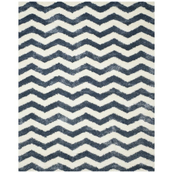 SAFAVIEH Montreal Caprice Zigzag Stripes Shag Area Rug, Ivory/Blue, 8'6" x 12'