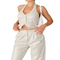 thumbnail image 3 of Women Backless Halter Button Down Faux Leather Vest Tank Top S M L XL, 3 of 6