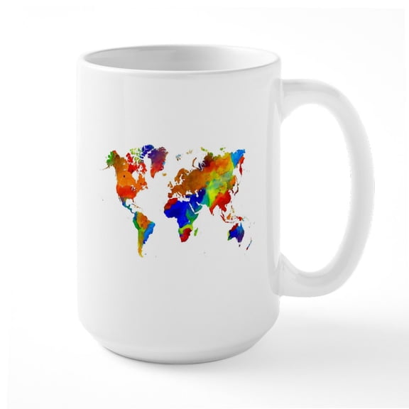 CafePress - Design 33 Colorful World Map Mugs - 15 oz Ceramic Large White Novelty Mug