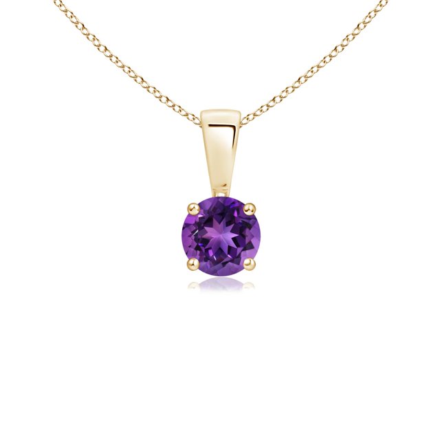 Angara Collier en Améthyste Naturelle - Pendentif Solitaire Rond en Améthyste avec Broches en Or Jaune 14K pour Femmes