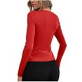 thumbnail image 3 of Blczomt Red T Shirts for Women Long Sleeve Plain Blouses Sexy Button Side Wrap V Neck Women Blouses, 3 of 4