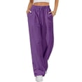 thumbnail image 3 of Cutuoiiu Women's Solid Color Drawstring Waist Cotton Linen Pants with Pockets Casual Ruched Wide Leg Trousers Gifts, 3 of 7