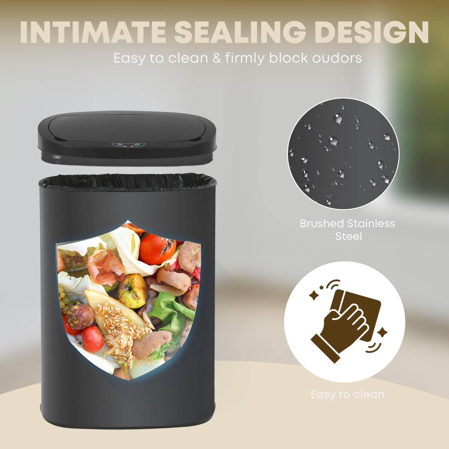 YRLLENSDAN Kitchen Tall Trash Can 13 Gallon Size Touchless Trash Can Motion Sensor Trash Can with Lid Odor-free Automatic Garbage Can 13 Gallon Waterproof Stainless Steel Trash Bin, Black