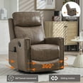 thumbnail image 4 of Newest Camel Brown Genuine Leather Heat Massage Manual Recliner Chair with Rocker , Swivel for Living Room, 4 of 9