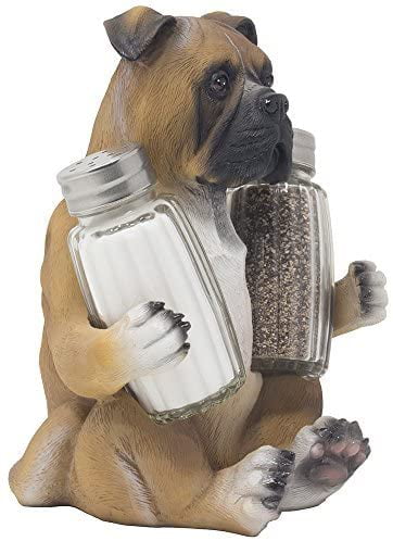 Adorable Hugging Tan Pug Dog Decorative Glass Salt Pepper Shakers Holder Resin Figurine By DWK Gifts & Decors 