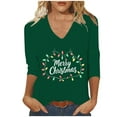 thumbnail image 2 of Blouse for Women 3/4 Sleeve Christmas Print V-neck T-shirt Loose Top,Tops for Women Green L, 2 of 5