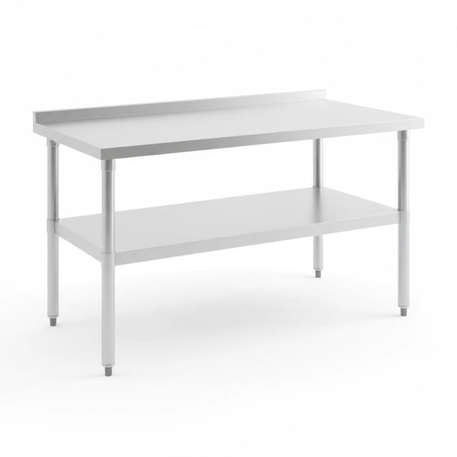 Garvee Stainless Steel Work Table with Backsplash, 48 x 24 x 34", 2 Tiers, Food Prep Worktable, Silver