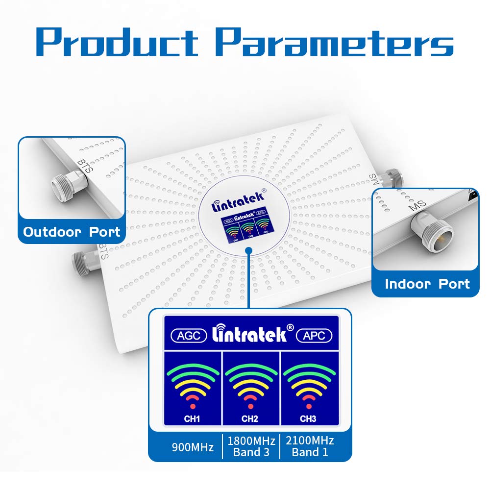 Cell Phone Signal Booster for Home Office Band 1/3/8 70dB Cell Phone Booster WCDMA 2100MHz DCS 1800MHz GSM 900MHz 2G 3G 4G LTE for Europe/Asia/Africa/Oceania