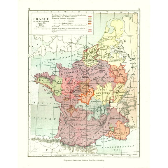 Historic Map - France 1461 - Gardiner 1902 - 23 x 29.09 - Vintage Wall Art