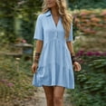 thumbnail image 2 of Summer Midi Dresses For Women Plus Size Cotton And Linen Short-sleeved Turn-down Collar With Button Coverup Summer Vacation Dresses, 2 of 9
