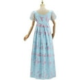 thumbnail image 4 of Regency Style Women's High-Waisted Blue Floral Tea Party Gown, 4 of 6