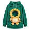 thumbnail image 3 of Mifsaly Women Pet Carrier Hoodie Lion Pattern Sherpa Fleece Hooded Sweatshirt with Cat Pouch Warm Long Sleeve Fall Winter Pullover for Pets Lovers Green,2XL, 3 of 5
