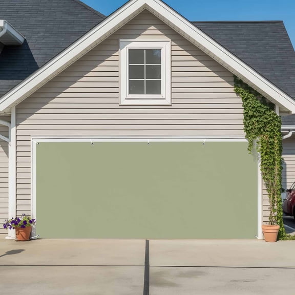 Sage Green Garage Door Cover Banner 7 x 16 FT, Farmhouse Sage Green Decor Garage Door Curtains Backdrop with Grommets for Indoor Outdoor Wall Party Porch Yard Decorations Background