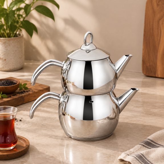 Stainless Steel Induction Teapot and Tea Kettle Set, 0.65L and 1.1L Sizes